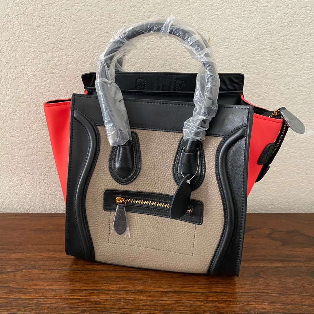 Tricolor Red Black Etoupe Micro Luggage Bag Convertible Crossbody C7-2